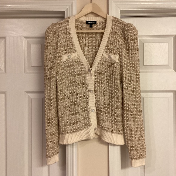 Express Puff Sleeve Novelty Sweater Jacket - Picture 2 of 11